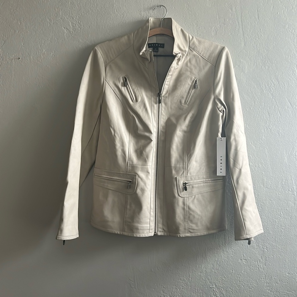 Tribal Cream Leather Jacket